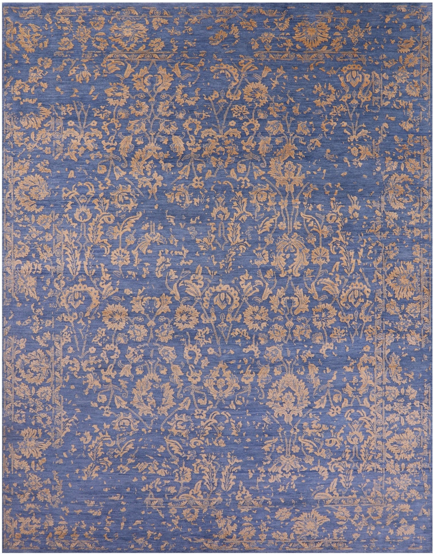 Blue Persian Hand Knotted Wool & Silk Rug - 9' 0" X 11' 8" - Golden Nile