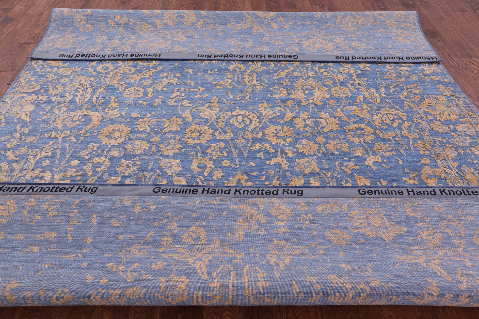 Blue Persian Hand Knotted Wool & Silk Rug - 9' 0" X 11' 8" - Golden Nile