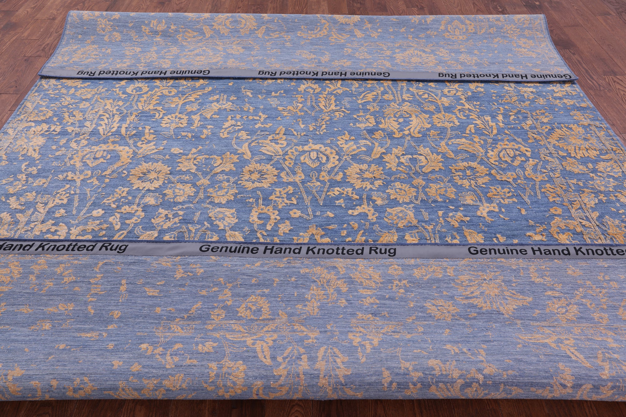 Blue Persian Hand Knotted Wool & Silk Rug - 9' 0" X 11' 8" - Golden Nile