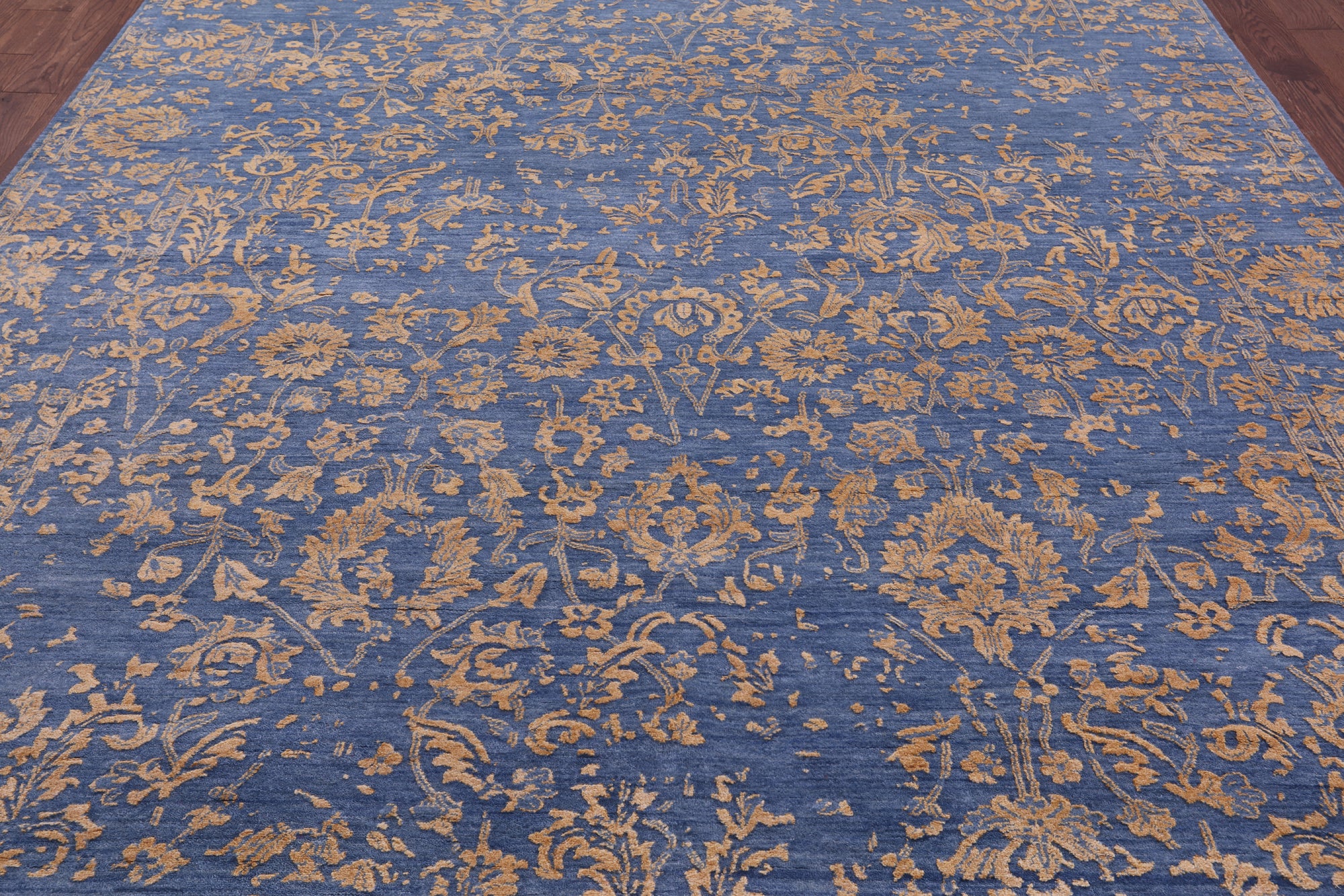 Blue Persian Hand Knotted Wool & Silk Rug - 9' 0" X 11' 8" - Golden Nile