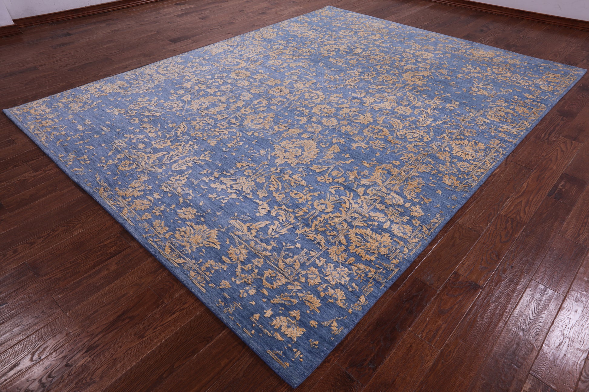 Blue Persian Hand Knotted Wool & Silk Rug - 9' 0" X 11' 8" - Golden Nile