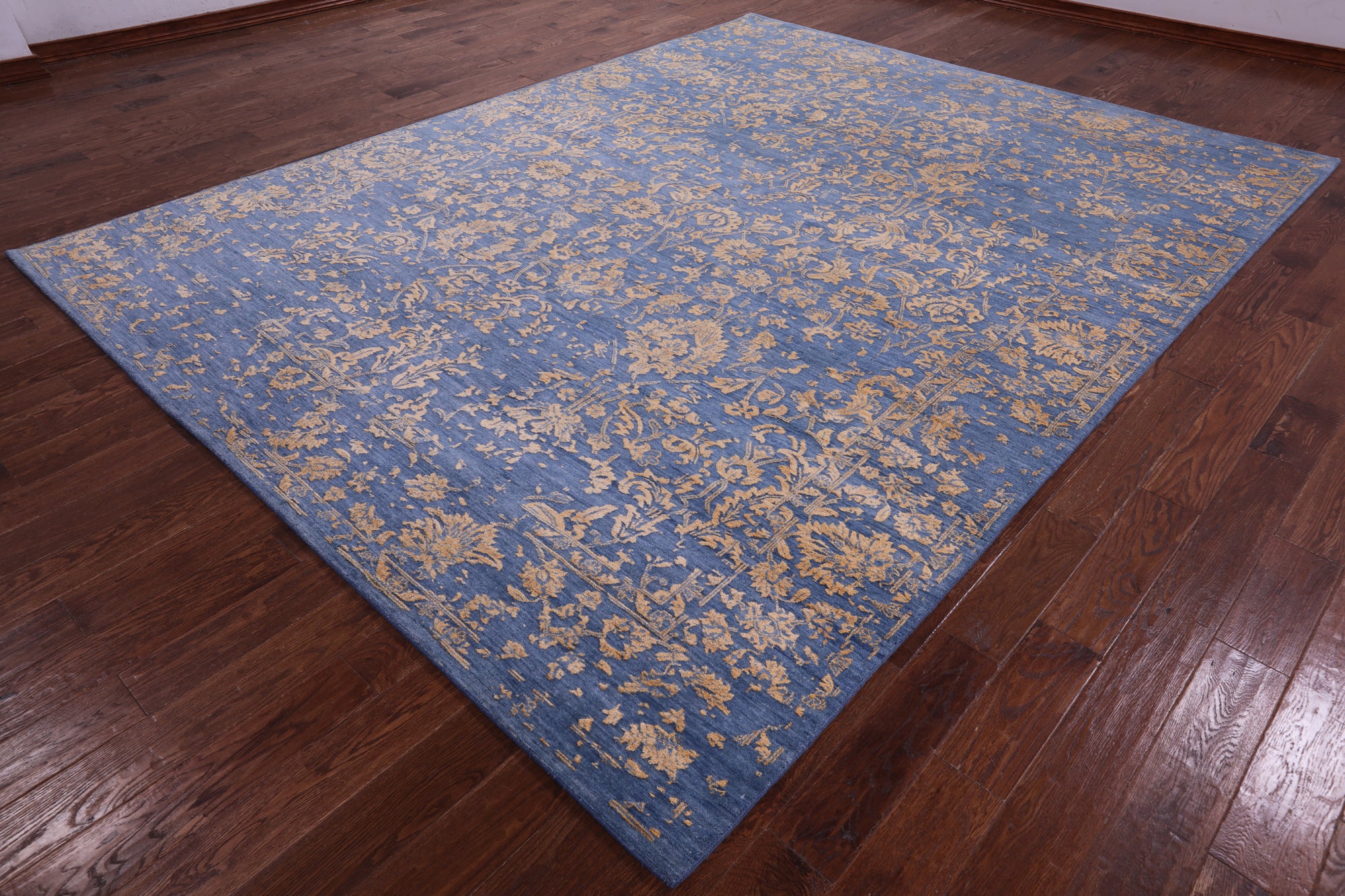 Blue Persian Hand Knotted Wool & Silk Rug - 9' 0" X 11' 8" - Golden Nile