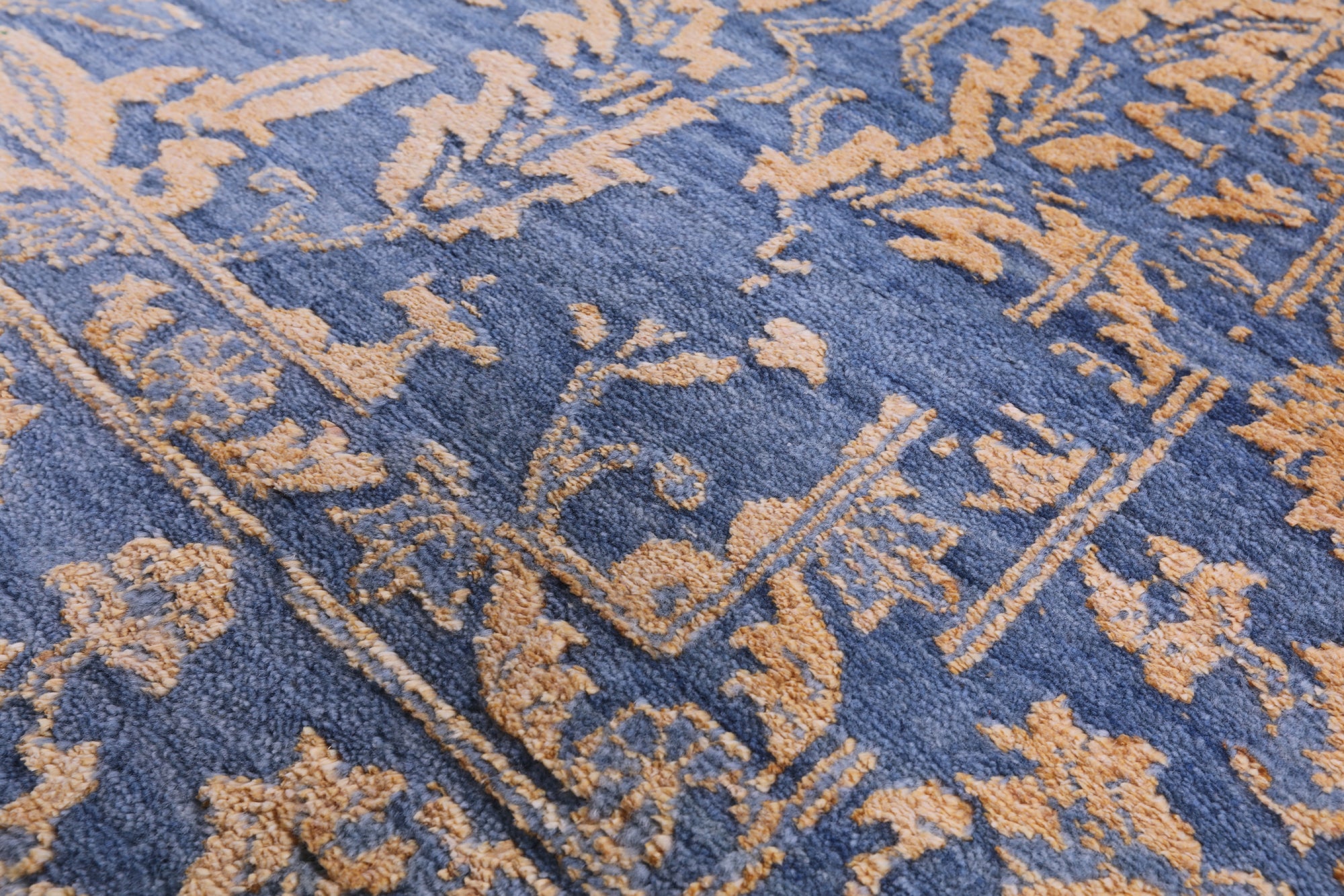 Blue Persian Hand Knotted Wool & Silk Rug - 9' 0" X 11' 8" - Golden Nile