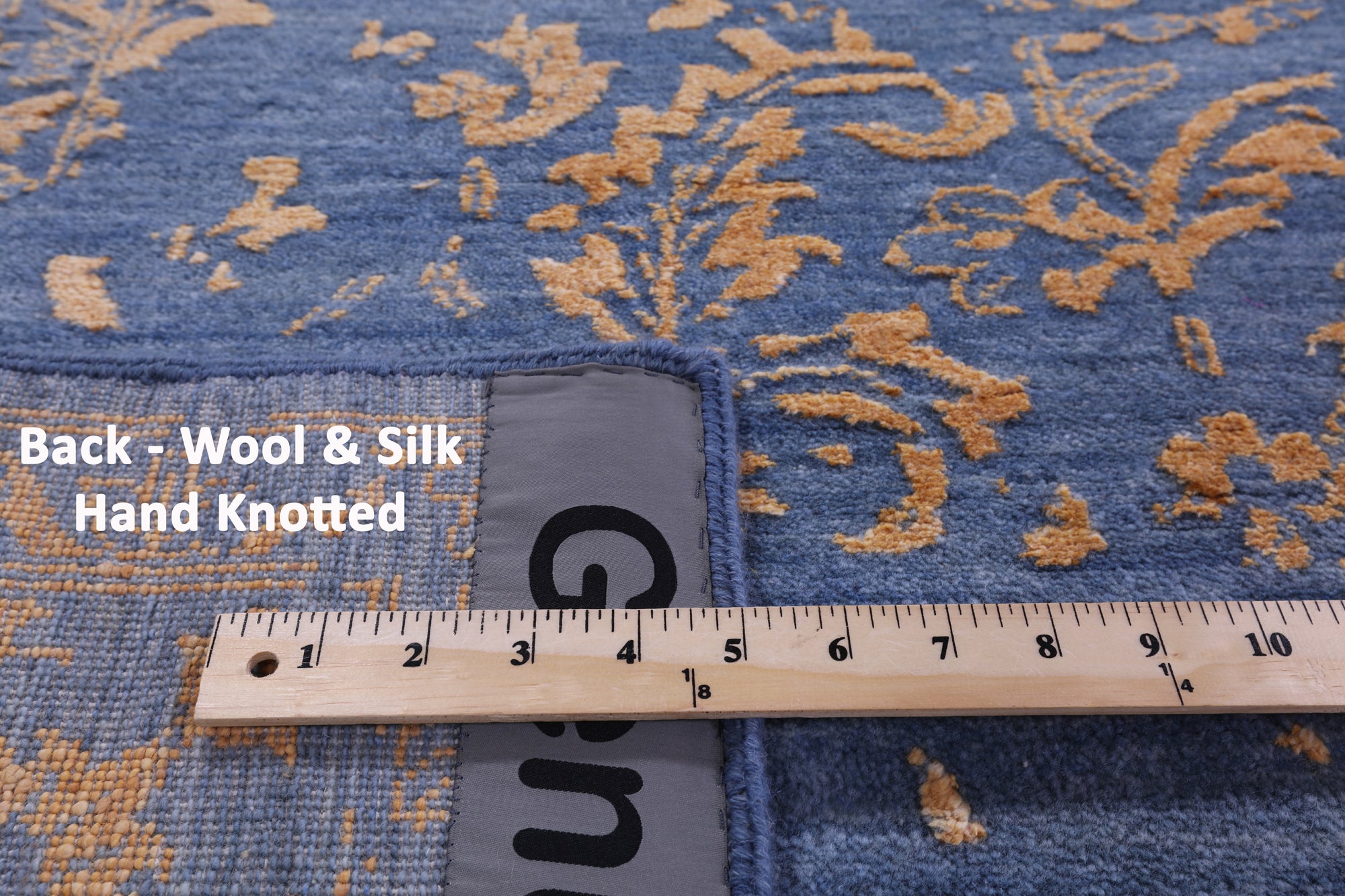 Blue Persian Hand Knotted Wool & Silk Rug - 9' 0" X 11' 8" - Golden Nile