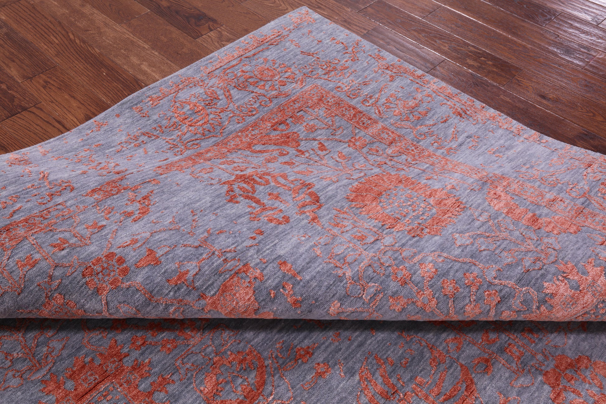 Grey Contemporary Hand Knotted Wool & Silk Rug - 8' 0" X 10' 1" - Golden Nile