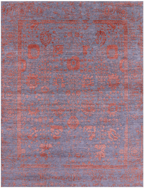 Grey Contemporary Hand Knotted Wool & Silk Rug - 8' 0" X 10' 1" - Golden Nile