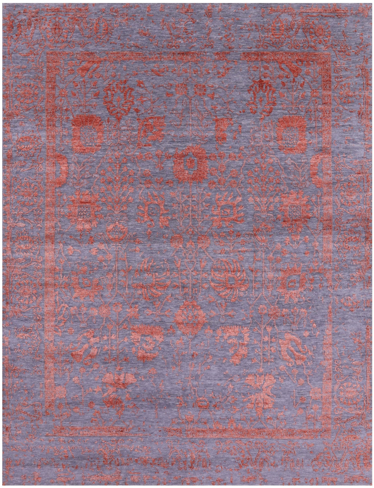 Grey Contemporary Hand Knotted Wool & Silk Rug - 8' 0" X 10' 1" - Golden Nile