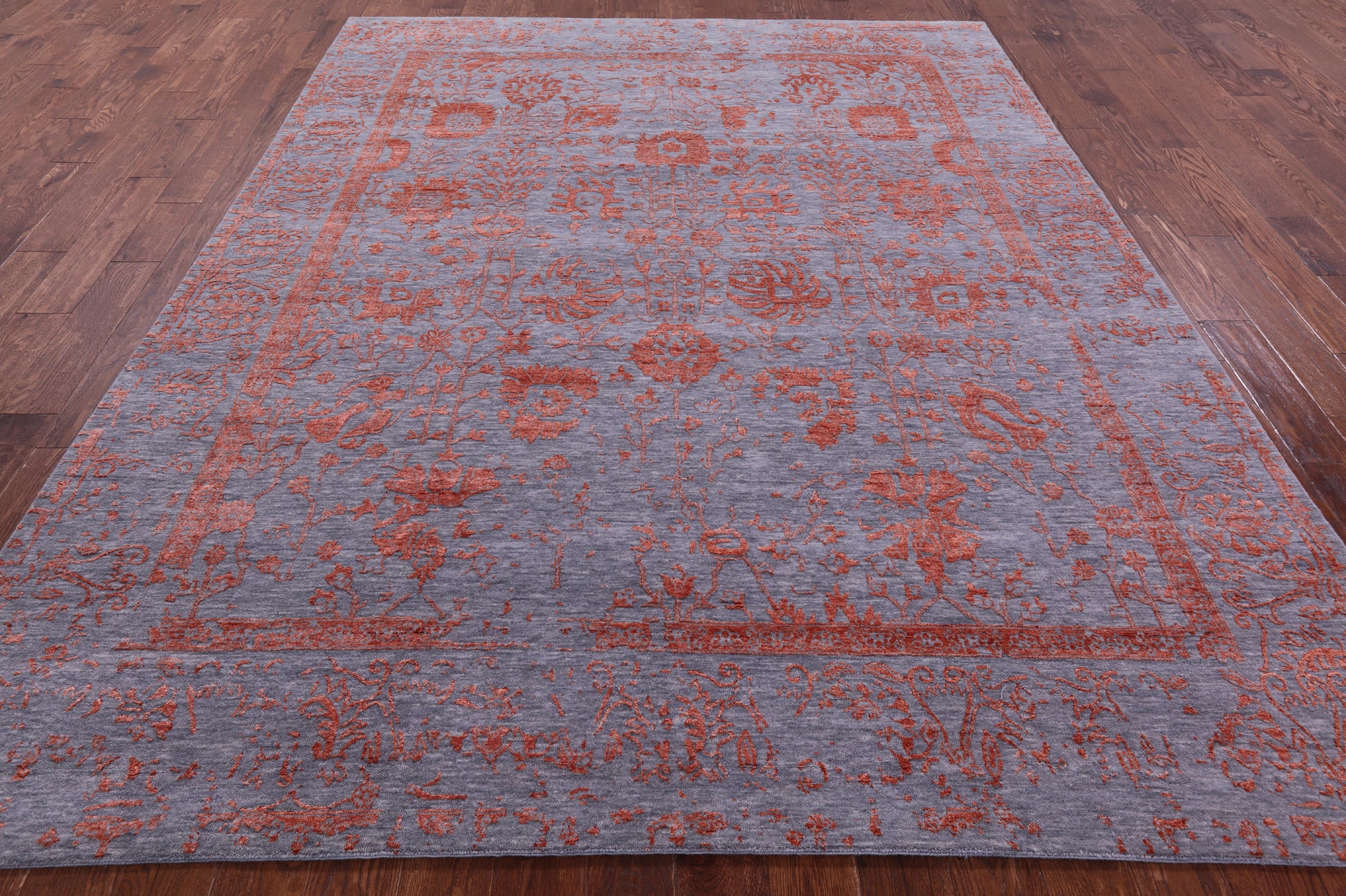 Grey Contemporary Hand Knotted Wool & Silk Rug - 8' 0" X 10' 1" - Golden Nile