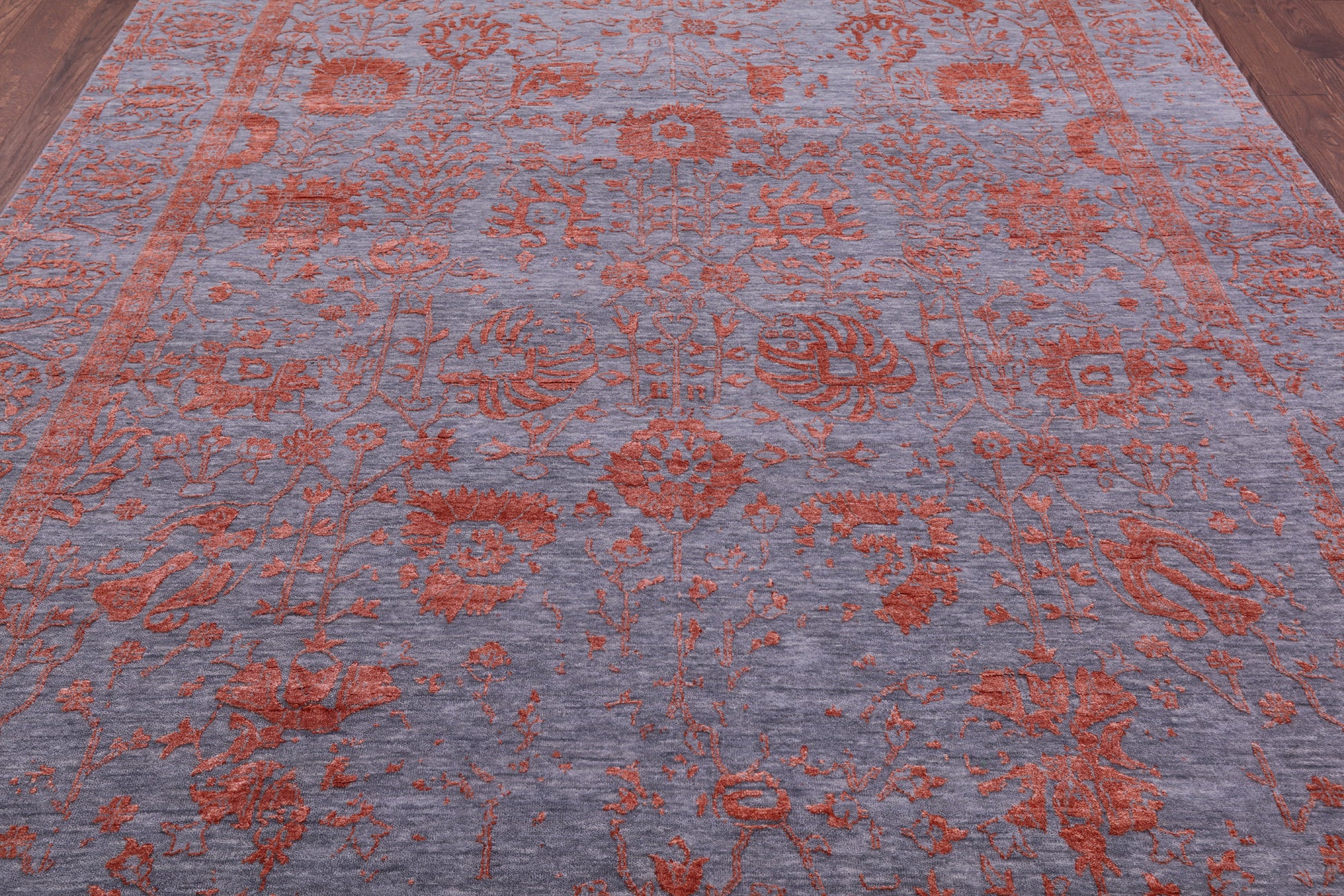Grey Contemporary Hand Knotted Wool & Silk Rug - 8' 0" X 10' 1" - Golden Nile