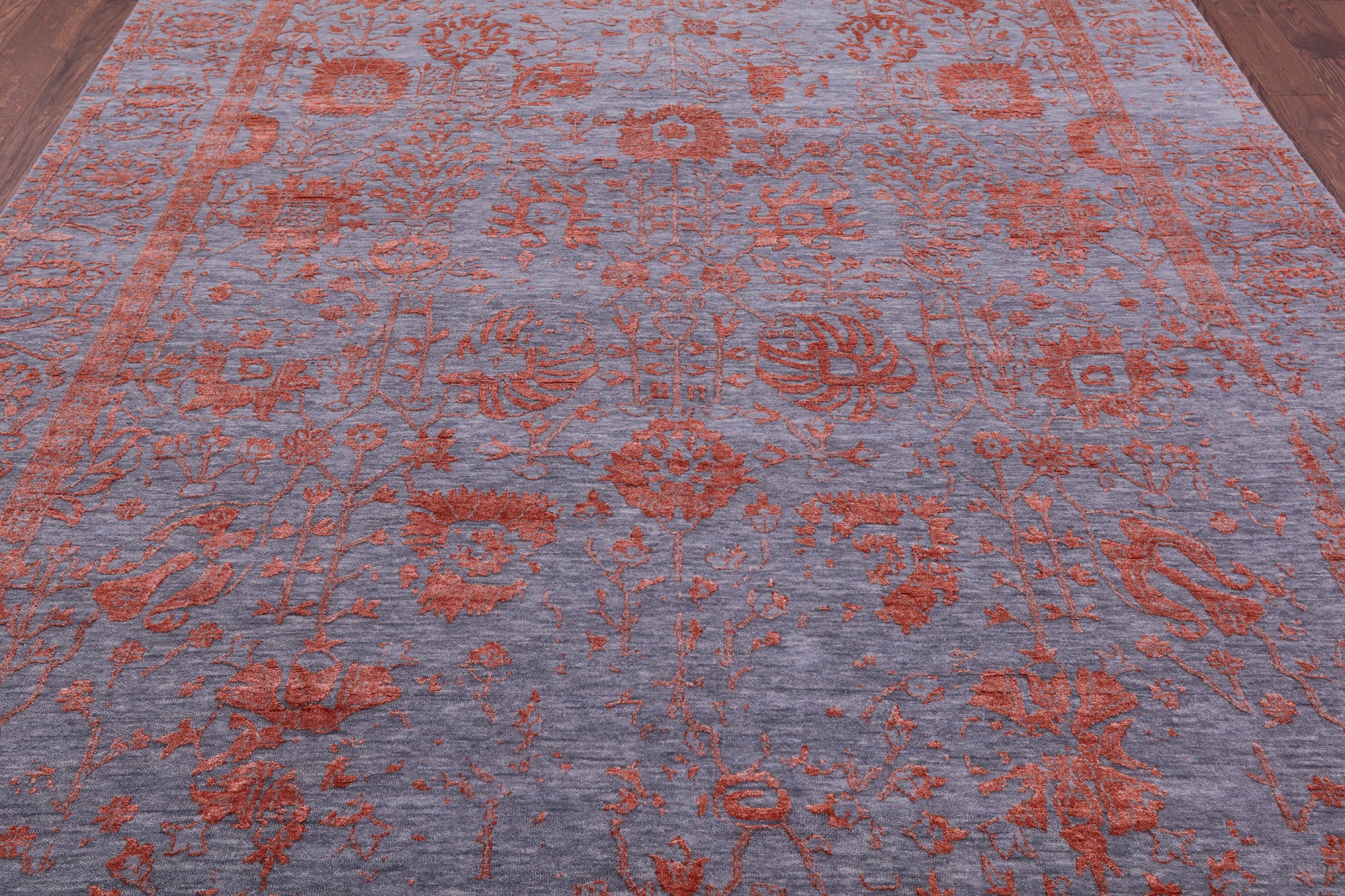 Grey Contemporary Hand Knotted Wool & Silk Rug - 8' 0" X 10' 1" - Golden Nile