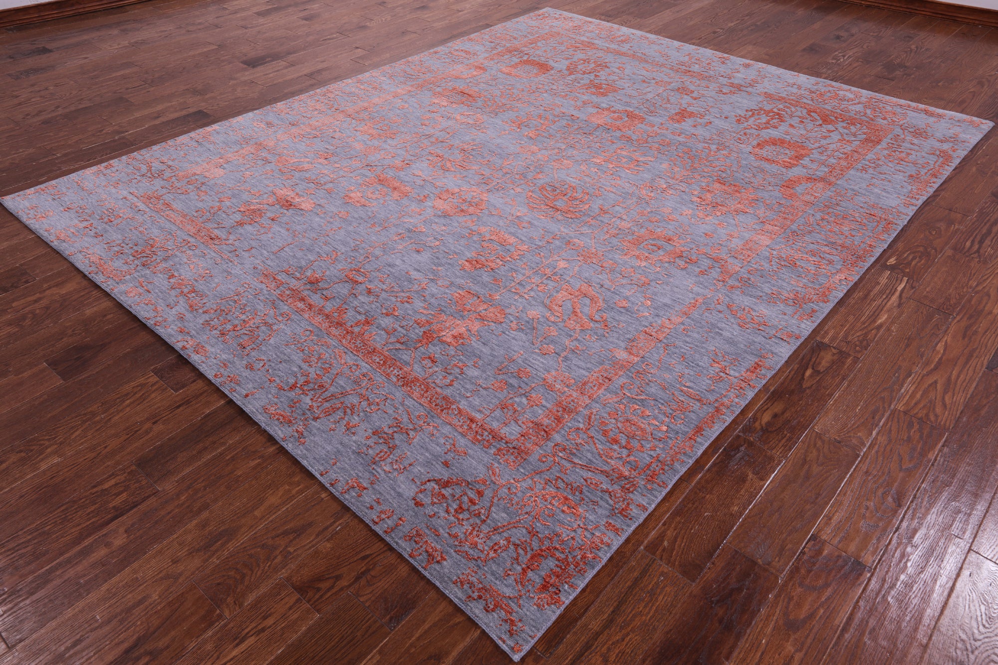 Grey Contemporary Hand Knotted Wool & Silk Rug - 8' 0" X 10' 1" - Golden Nile