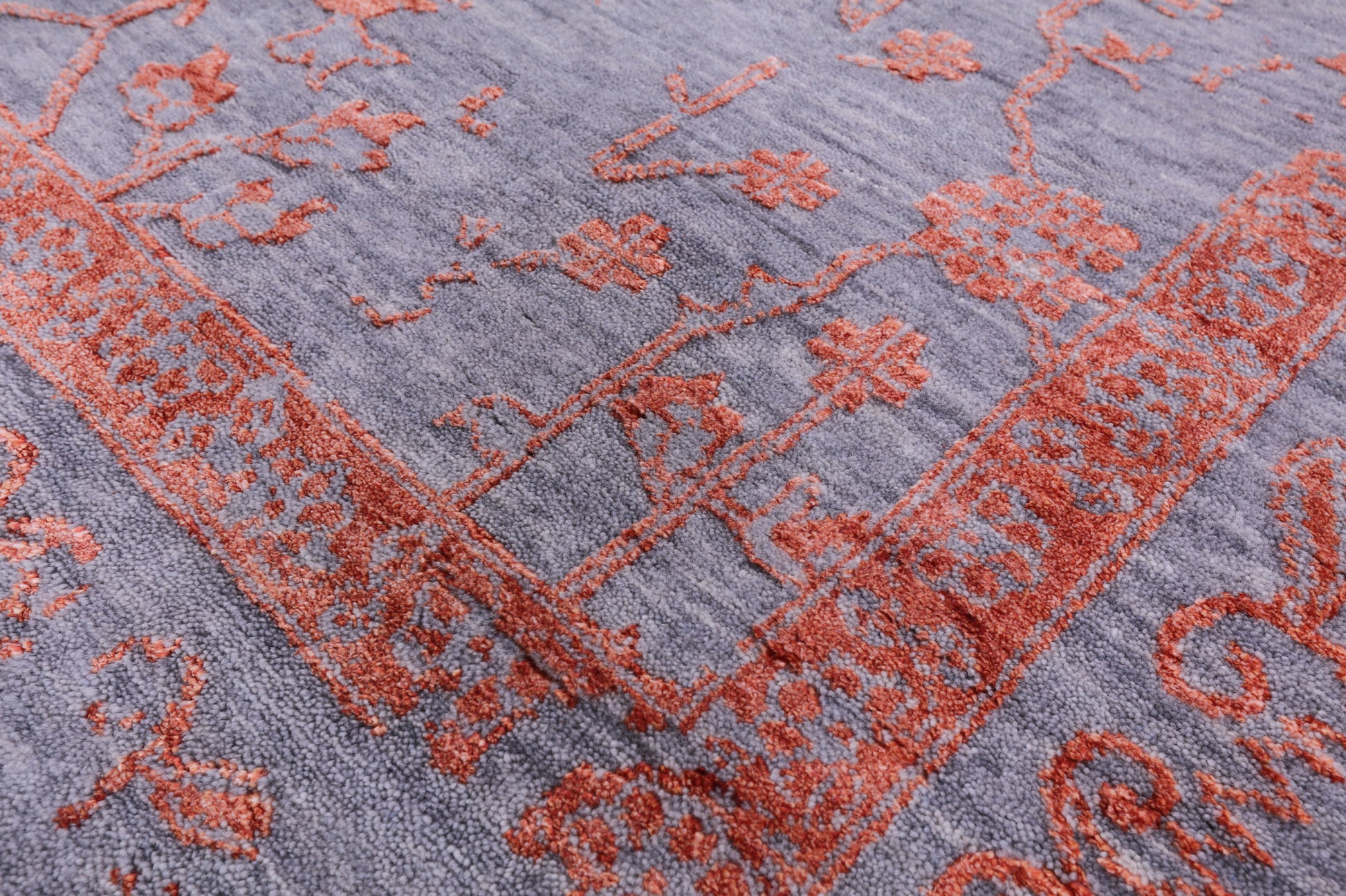 Grey Contemporary Hand Knotted Wool & Silk Rug - 8' 0" X 10' 1" - Golden Nile