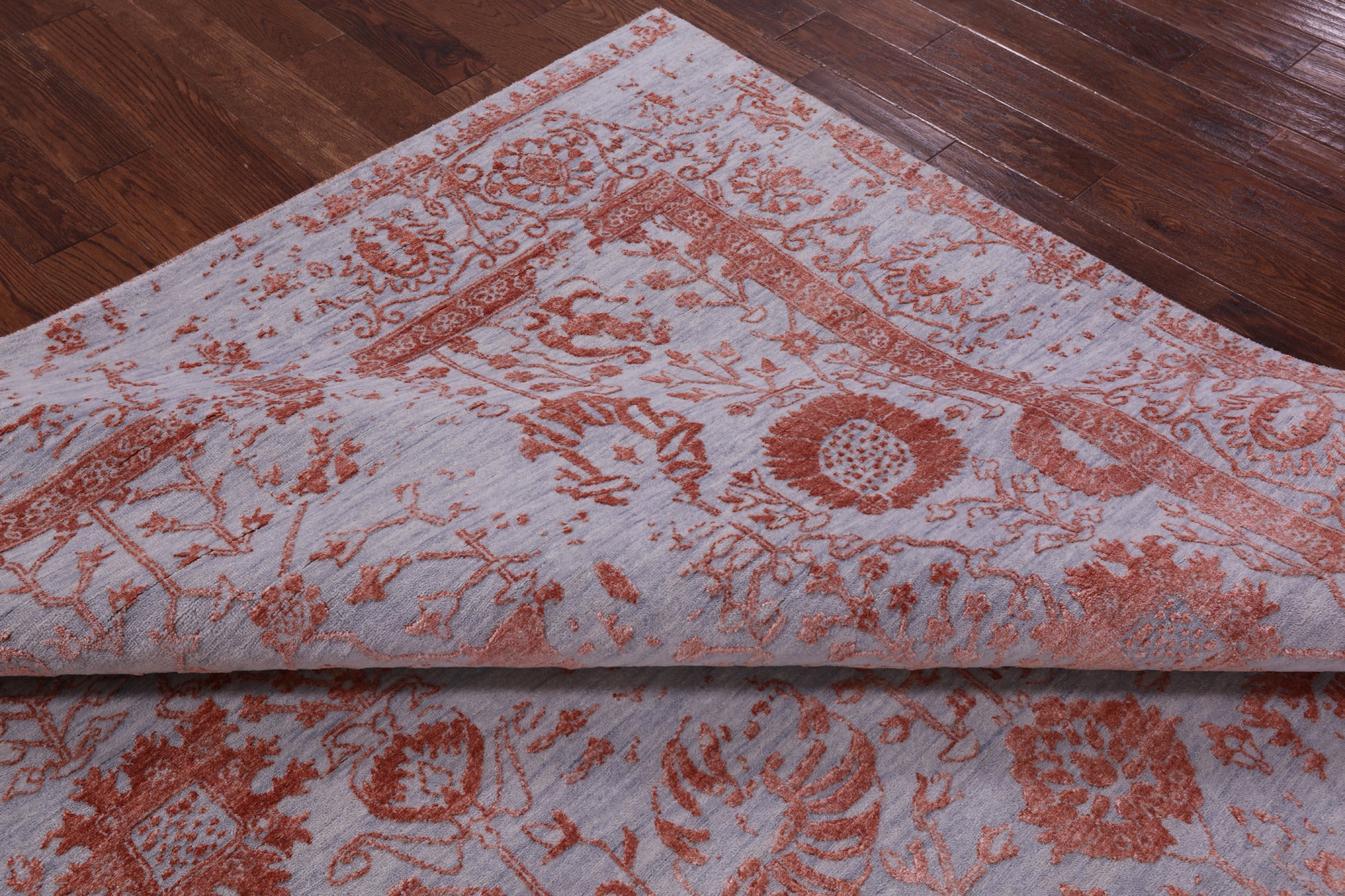 Grey Persian Hand Knotted Wool & Silk Rug - 8' 0" X 9' 11" - Golden Nile