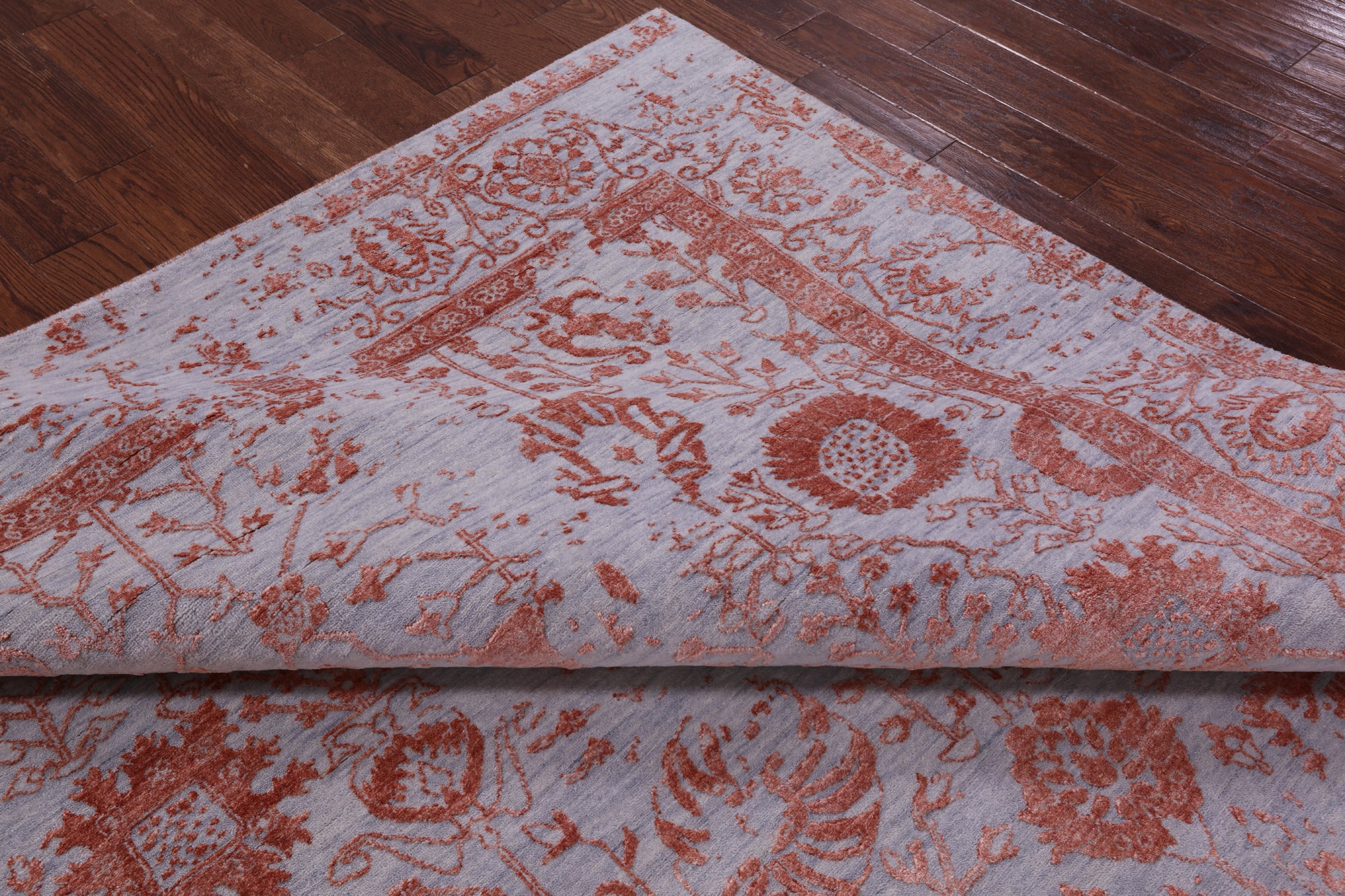 Grey Persian Hand Knotted Wool & Silk Rug - 8' 0" X 9' 11" - Golden Nile