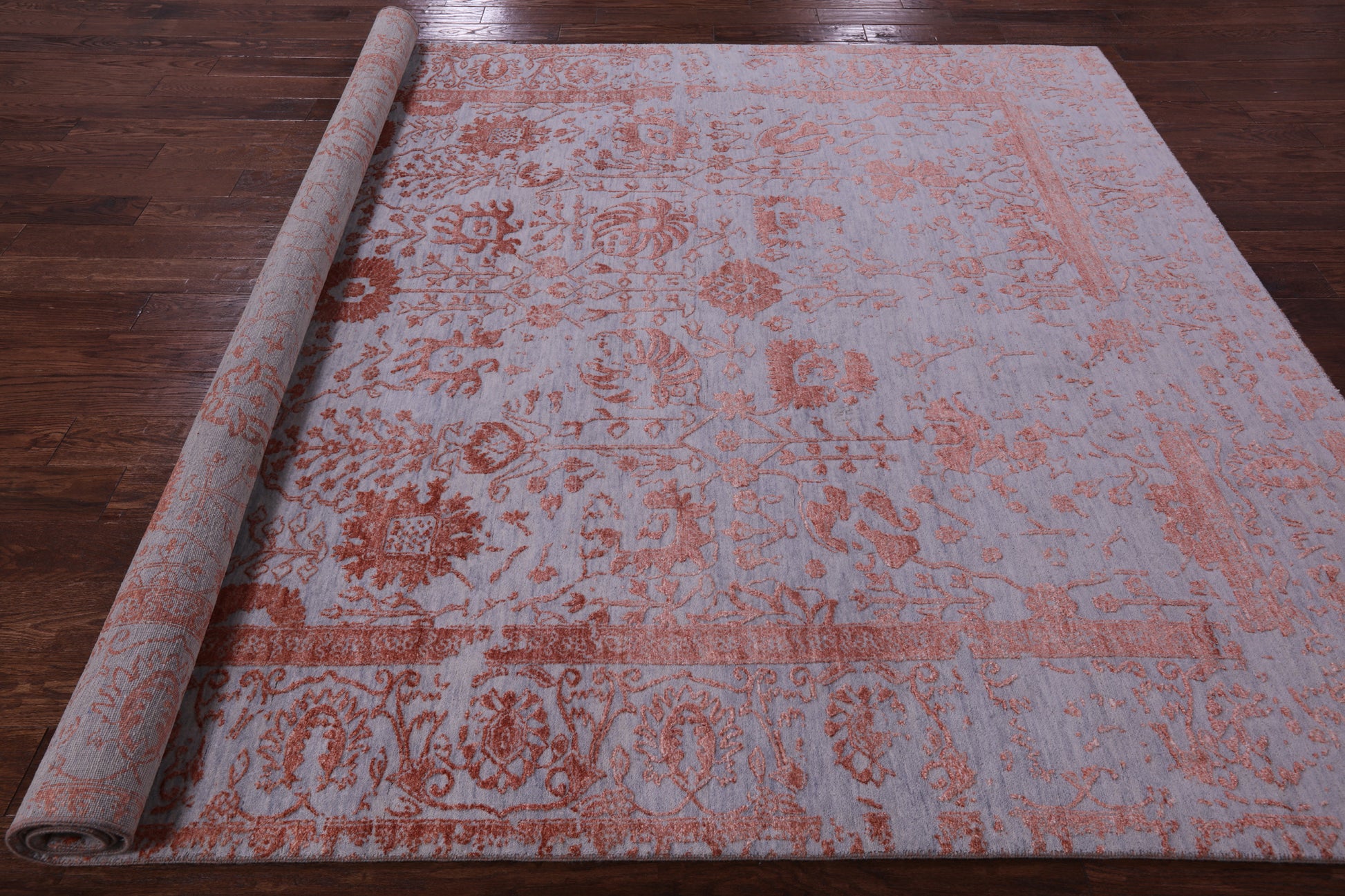 Grey Persian Hand Knotted Wool & Silk Rug - 8' 0" X 9' 11" - Golden Nile