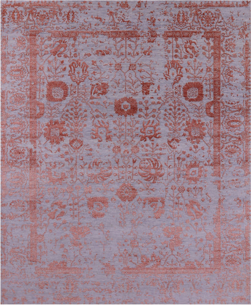 Grey Persian Hand Knotted Wool & Silk Rug - 8' 0" X 9' 11" - Golden Nile