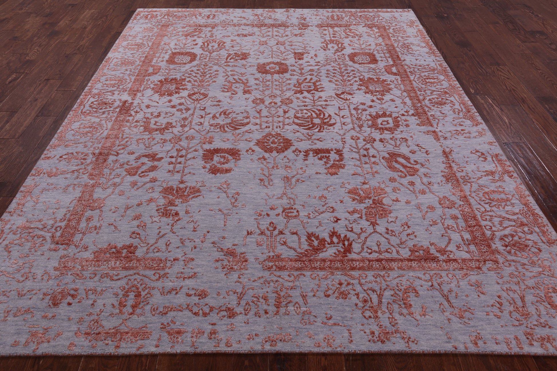Grey Persian Hand Knotted Wool & Silk Rug - 8' 0" X 9' 11" - Golden Nile