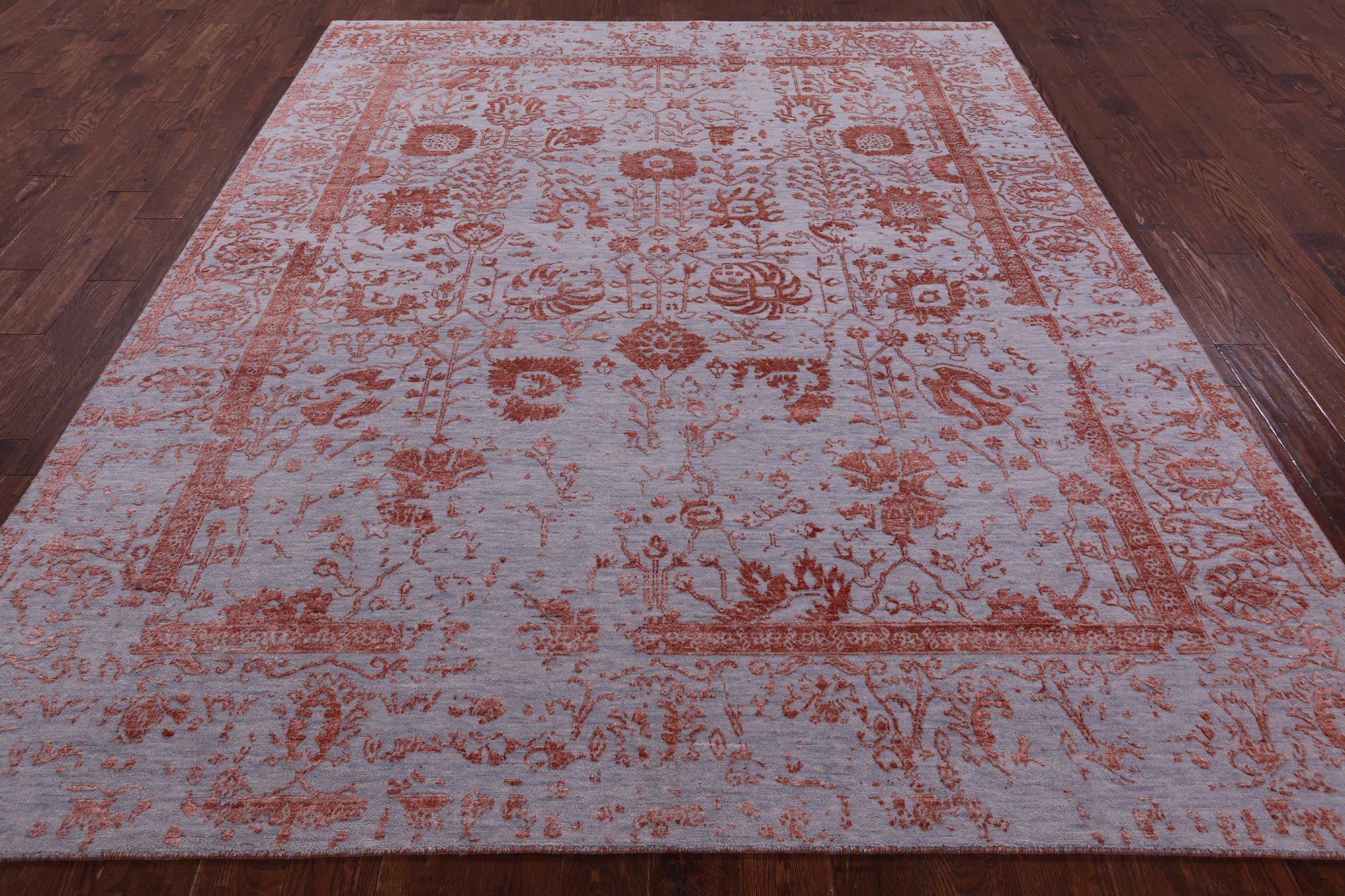 Grey Persian Hand Knotted Wool & Silk Rug - 8' 0" X 9' 11" - Golden Nile