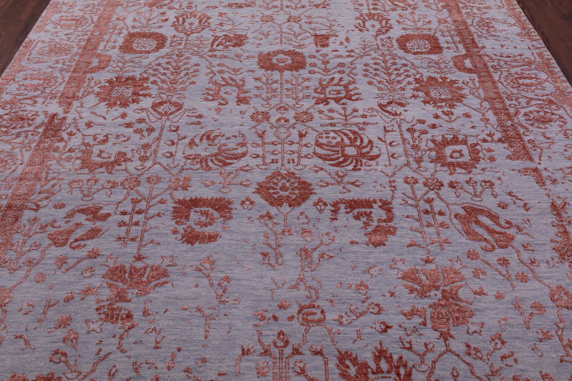 Grey Persian Hand Knotted Wool & Silk Rug - 8' 0" X 9' 11" - Golden Nile