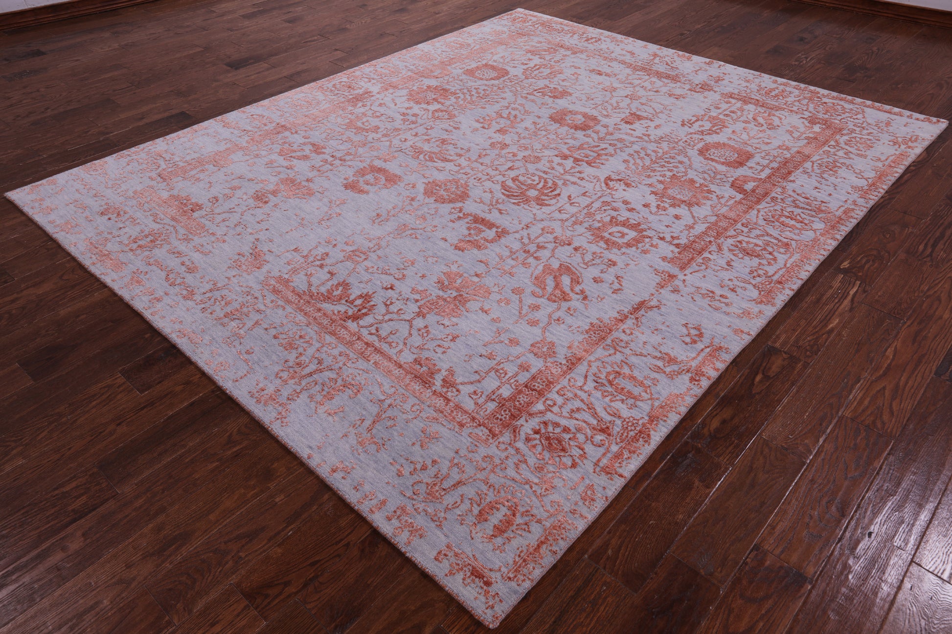 Grey Persian Hand Knotted Wool & Silk Rug - 8' 0" X 9' 11" - Golden Nile
