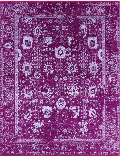 Purple Persian Hand Knotted Wool & Silk Rug - 8' 0" X 10' 3" - Golden Nile