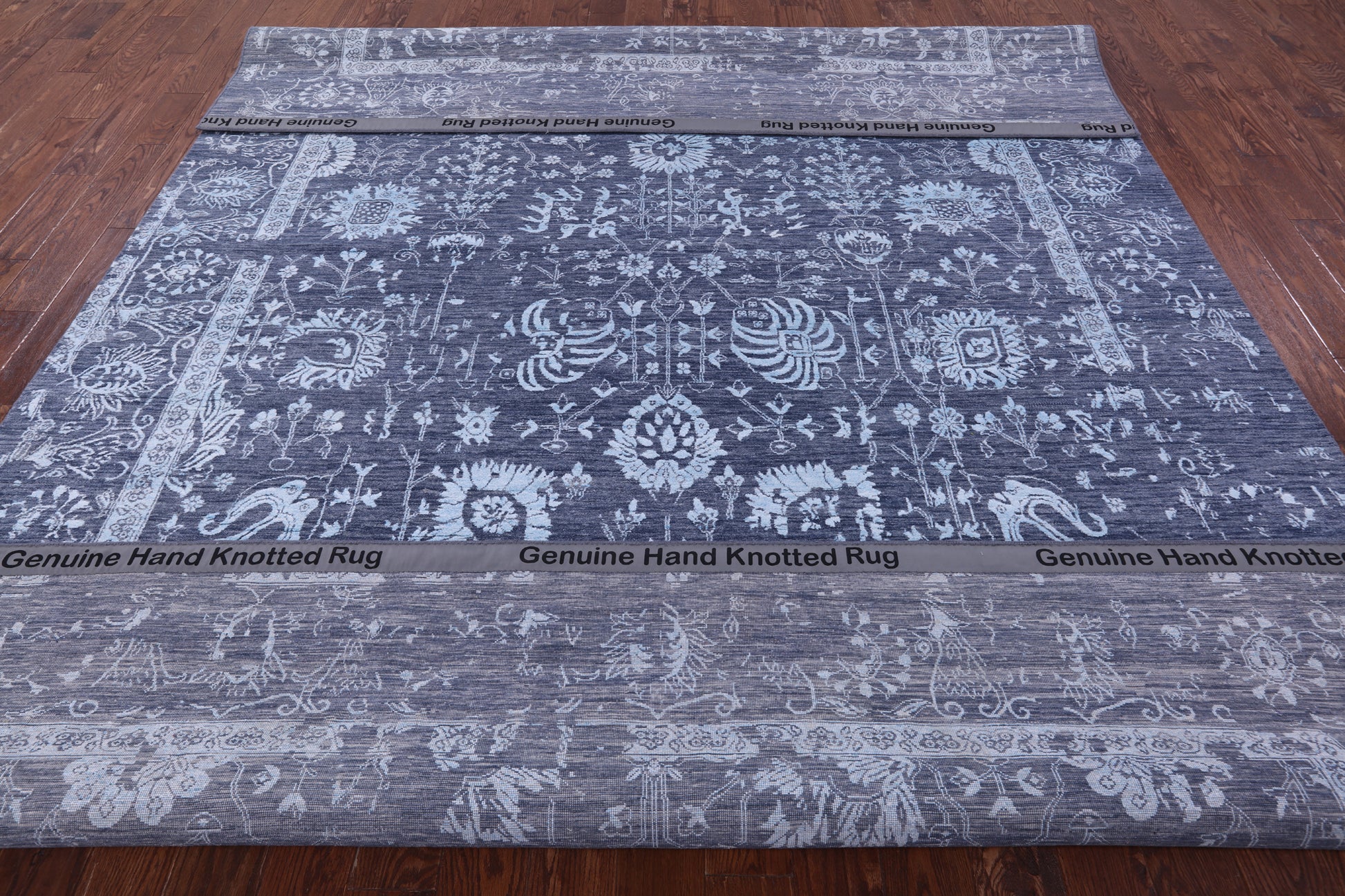 Grey Persian Hand Knotted Wool & Silk Rug - 8' 11" X 12' 3" - Golden Nile
