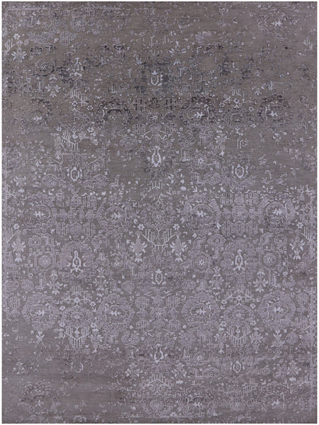 Grey Persian Hand Knotted Wool & Silk Rug - 8' 10" X 12' 0" - Golden Nile