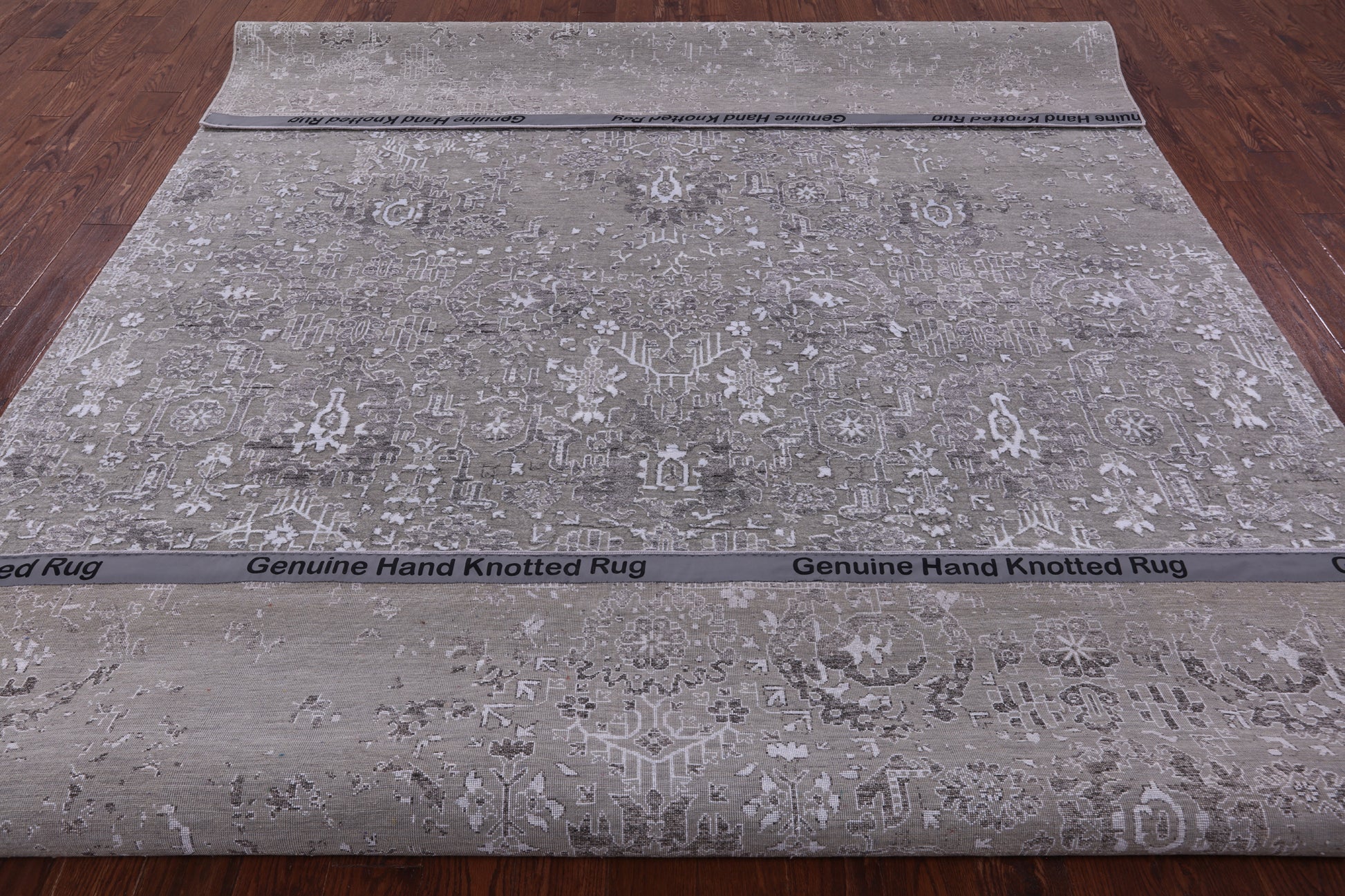 Grey Persian Hand Knotted Wool & Silk Rug - 8' 10" X 12' 0" - Golden Nile