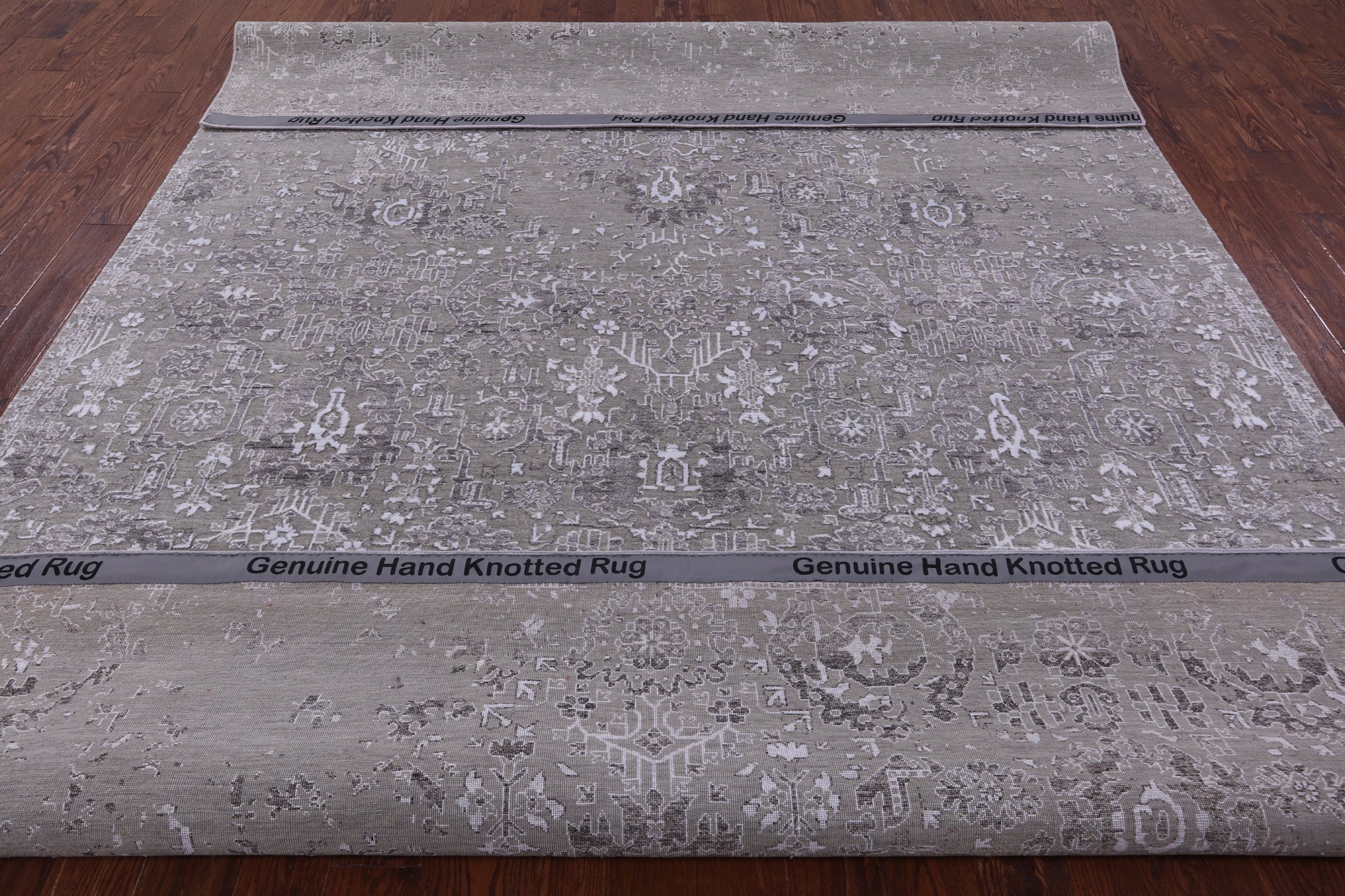 Grey Persian Hand Knotted Wool & Silk Rug - 8' 10" X 12' 0" - Golden Nile