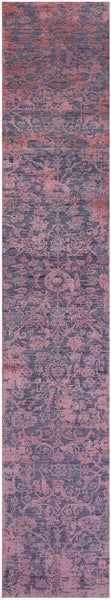 Grey Contemporary Hand Knotted Wool & Silk Runner Rug - 2' 7" X 14' 9" - Golden Nile