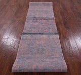 Grey Contemporary Hand Knotted Wool & Silk Runner Rug - 2' 7" X 14' 9" - Golden Nile