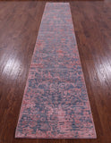 Grey Contemporary Hand Knotted Wool & Silk Runner Rug - 2' 7" X 14' 9" - Golden Nile