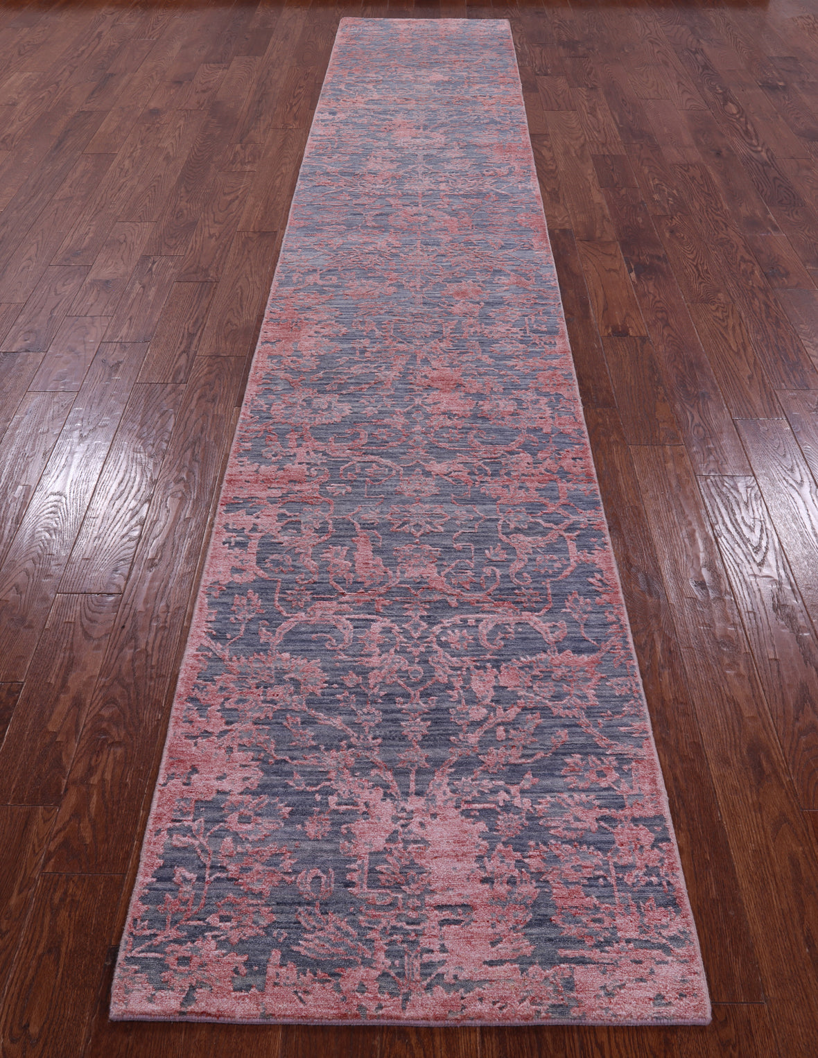Grey Contemporary Hand Knotted Wool & Silk Runner Rug - 2' 7" X 14' 9" - Golden Nile
