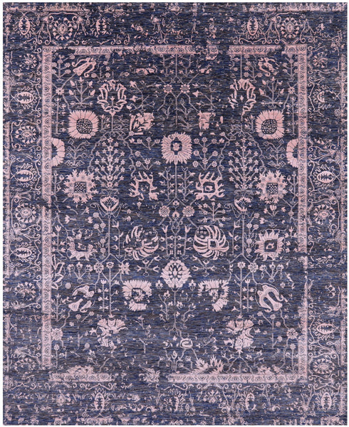 Grey Persian Hand Knotted Wool & Silk Rug - 8' 1" X 10' 2" - Golden Nile