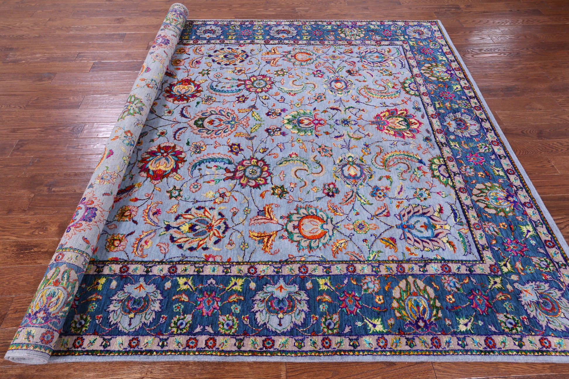 Grey Persian Hand Knotted Wool & Silk Rug - 8' 2" X 10' 2" - Golden Nile
