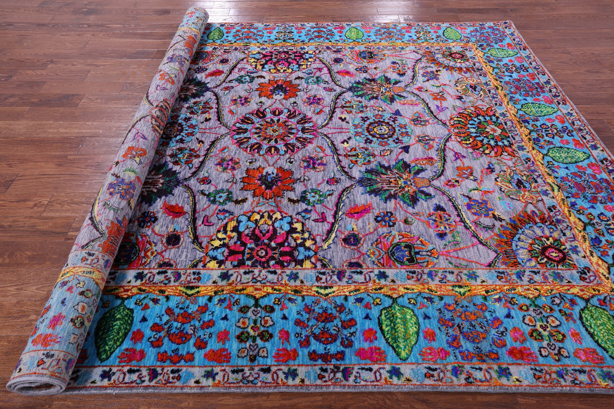 Grey Persian Tabriz Hand Knotted Wool & Silk Rug - 8' 1" X 10' 1" - Golden Nile