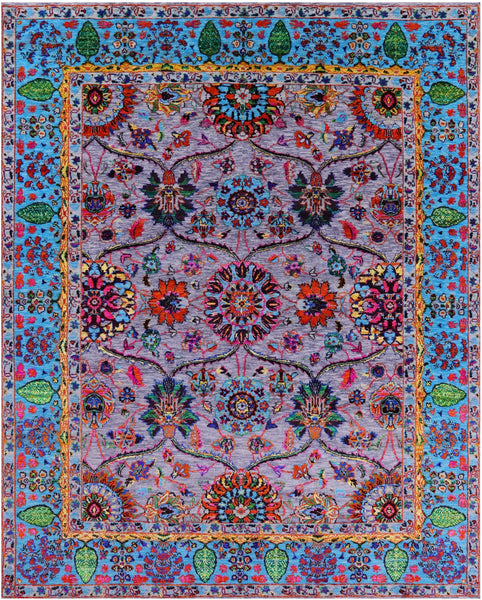 Grey Persian Tabriz Hand Knotted Wool & Silk Rug - 8' 1" X 10' 1" - Golden Nile