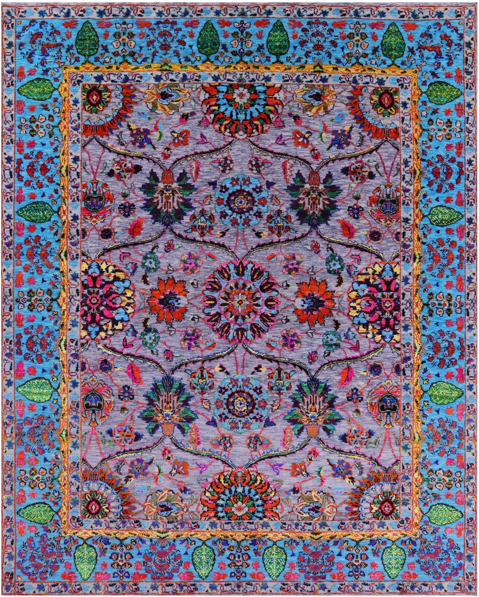 Grey Persian Tabriz Hand Knotted Wool & Silk Rug - 8' 1" X 10' 1" - Golden Nile