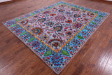 Grey Persian Tabriz Hand Knotted Wool & Silk Rug - 8' 1" X 10' 1" - Golden Nile