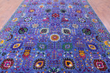 Blue Persian Hand Knotted Wool & Silk Rug - 8' 11" X 12' 5" - Golden Nile