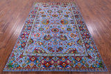 Blue Persian Hand Knotted Wool & Silk Rug - 6' 2" X 9' 1" - Golden Nile