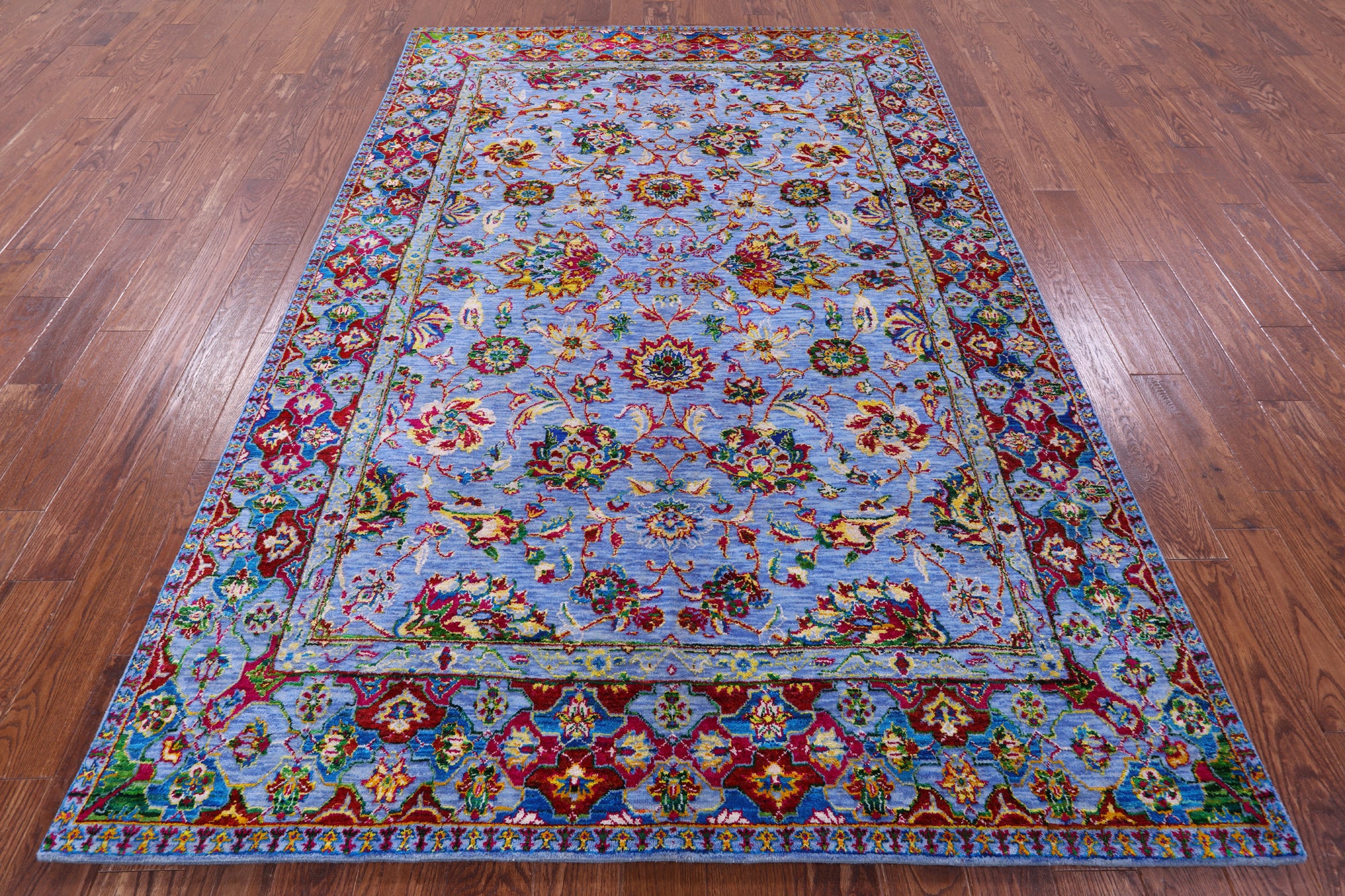 Blue Persian Hand Knotted Wool & Silk Rug - 6' 2" X 9' 1" - Golden Nile