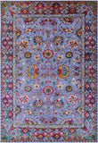 Blue Persian Hand Knotted Wool & Silk Rug - 6' 2" X 9' 1" - Golden Nile