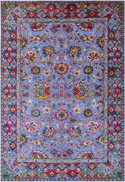Blue Persian Hand Knotted Wool & Silk Rug - 6' 2" X 9' 1" - Golden Nile
