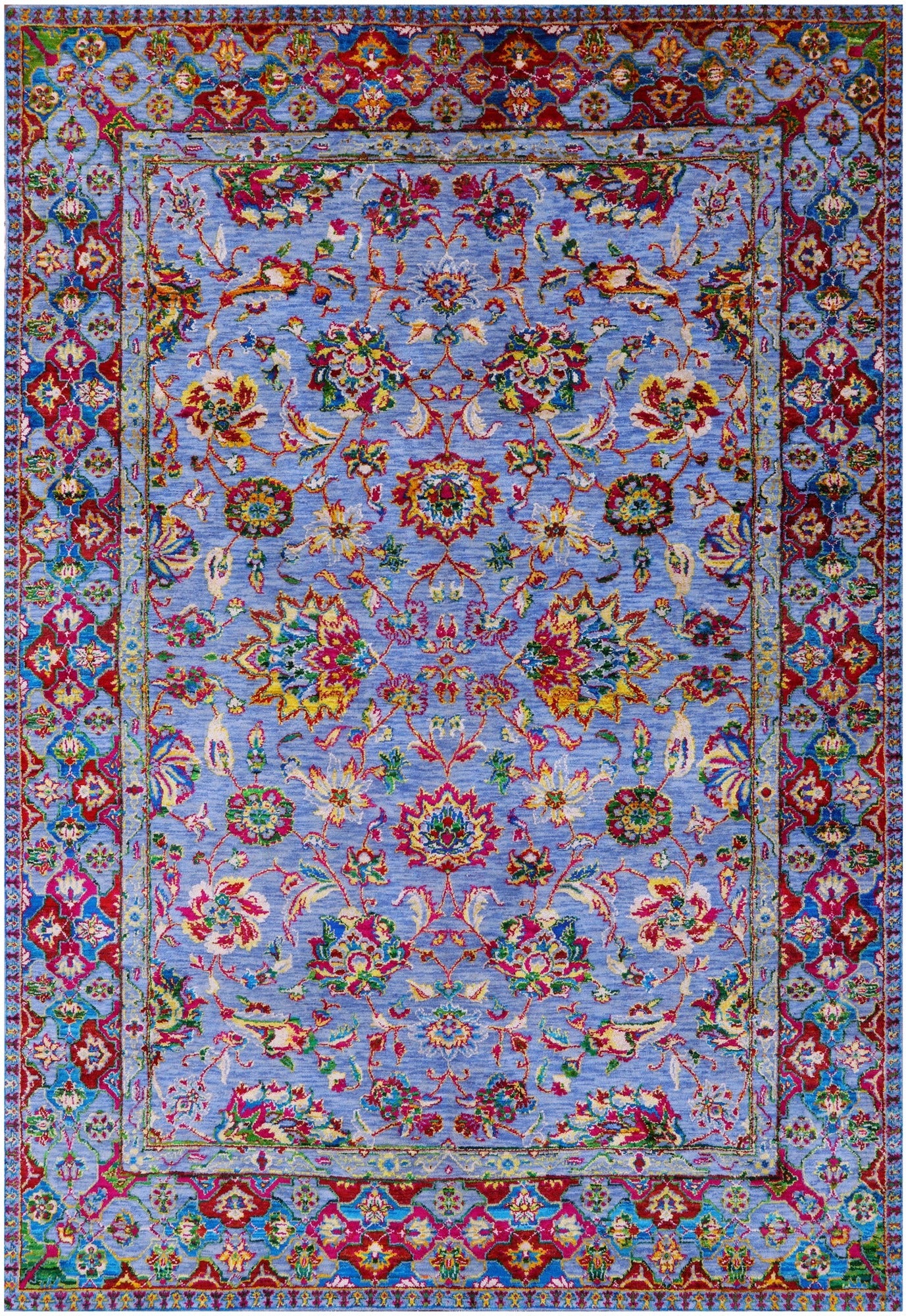 Blue Persian Hand Knotted Wool & Silk Rug - 6' 2" X 9' 1" - Golden Nile