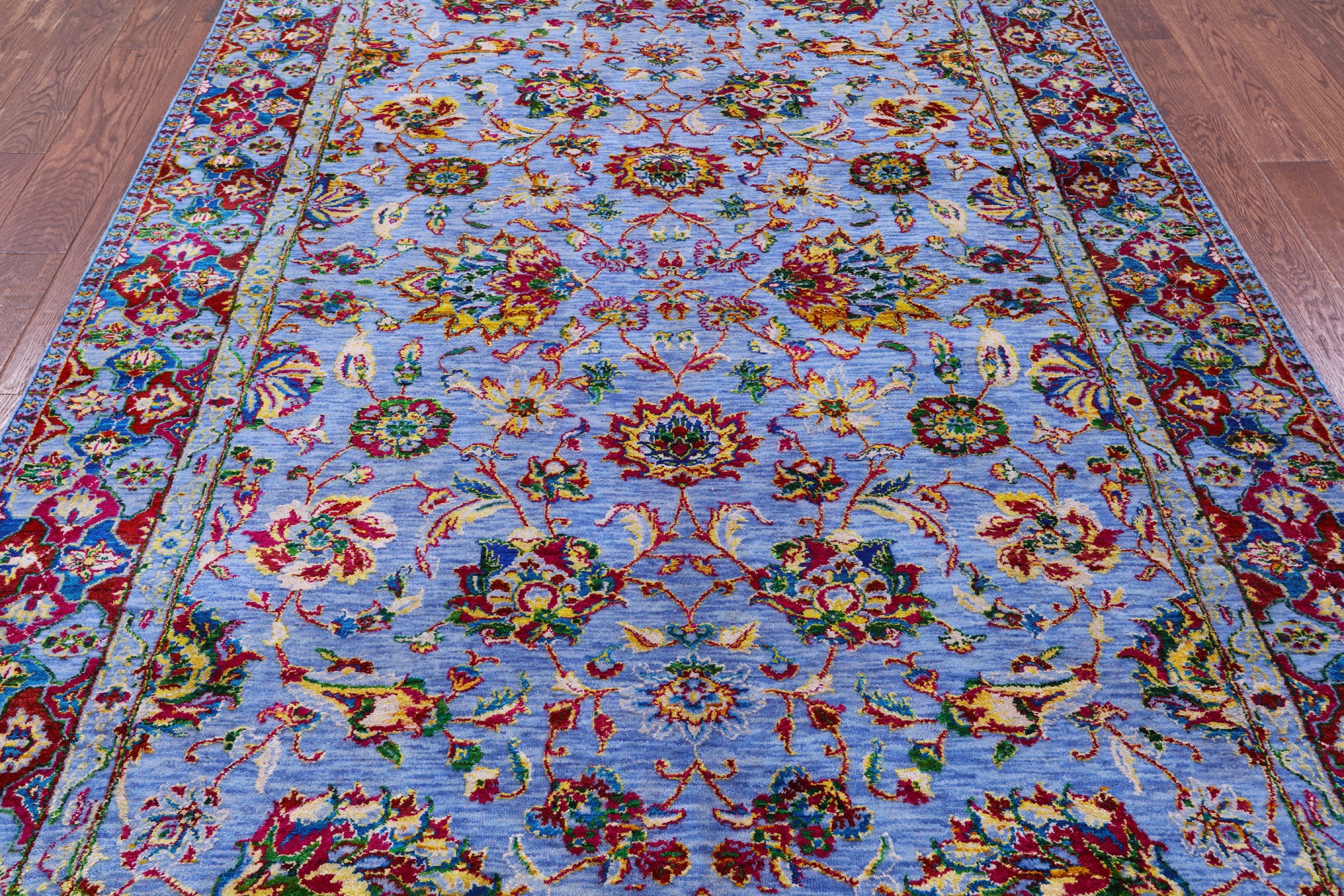 Blue Persian Hand Knotted Wool & Silk Rug - 6' 2" X 9' 1" - Golden Nile