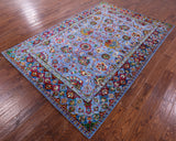 Blue Persian Hand Knotted Wool & Silk Rug - 6' 2" X 9' 1" - Golden Nile