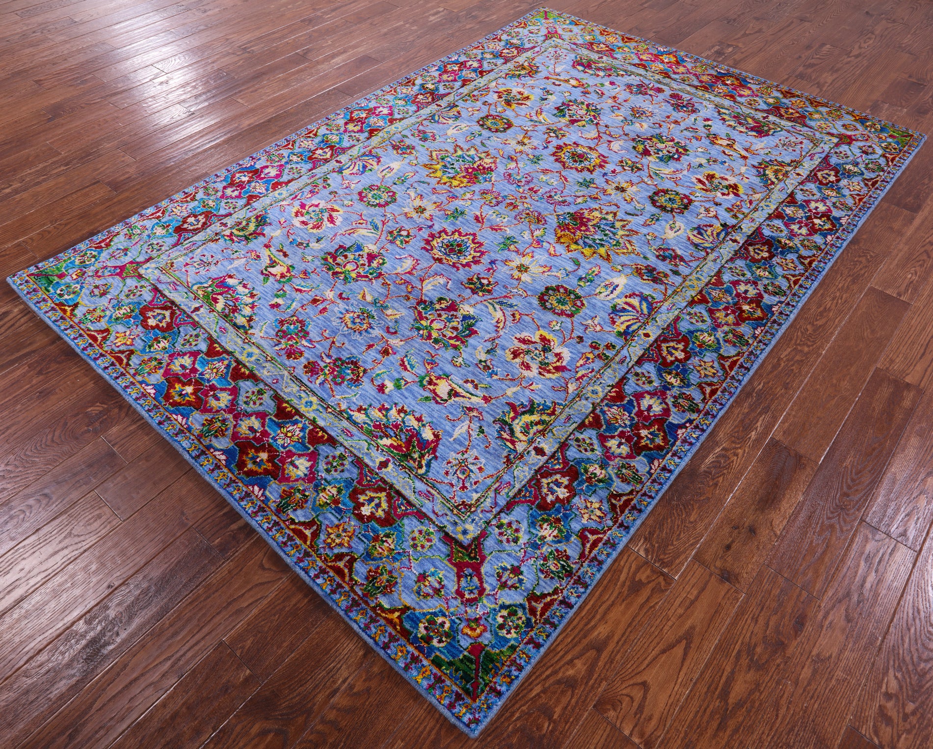 Blue Persian Hand Knotted Wool & Silk Rug - 6' 2" X 9' 1" - Golden Nile
