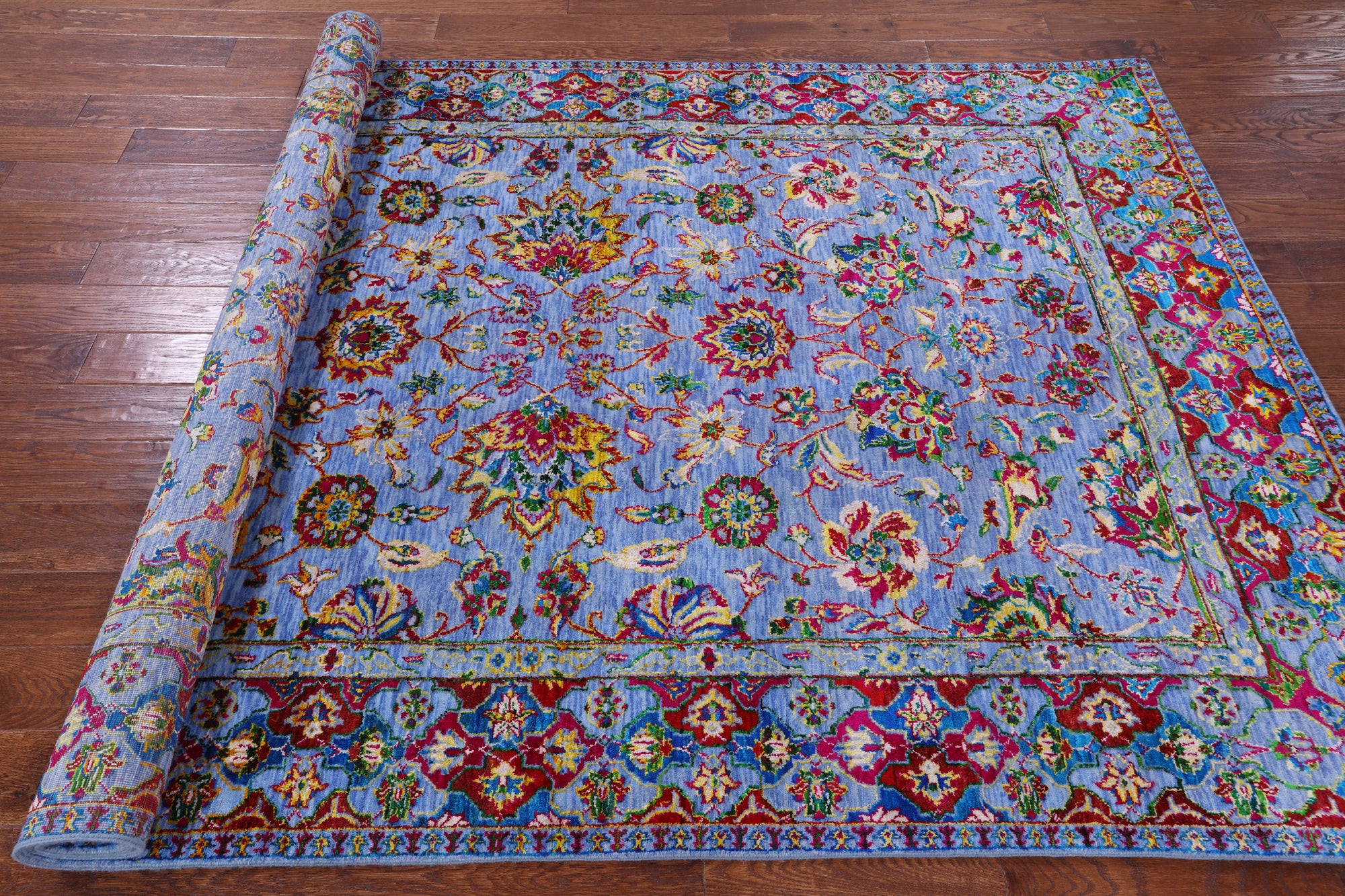 Blue Persian Hand Knotted Wool & Silk Rug - 6' 2" X 9' 1" - Golden Nile