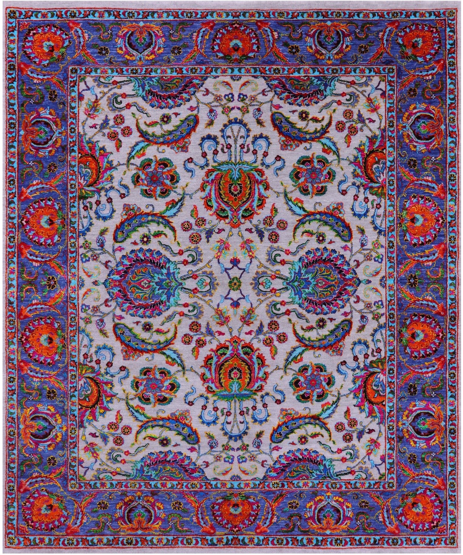 Grey Persian Hand Knotted Wool & Silk Rug - 8' 2" X 10' 0" - Golden Nile